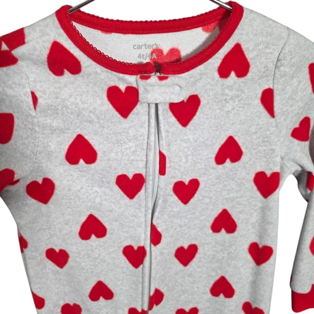 Carters Toddler Girls 4T Gray Red Heart Fleece Footed Sleeper Pajamas ZIP UP